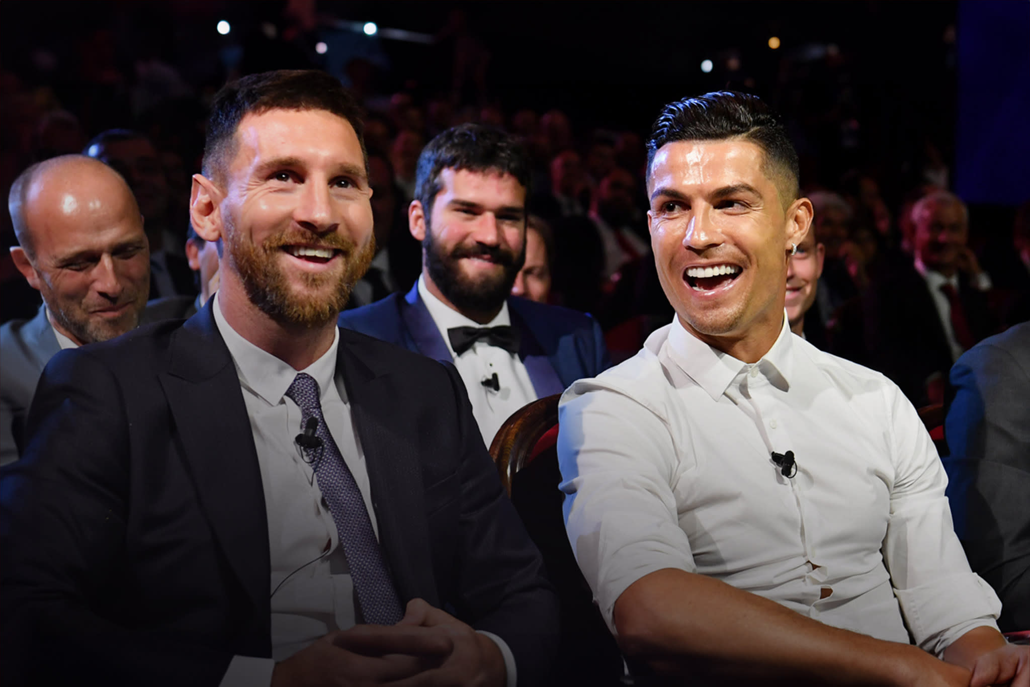 Christiano Ronaldo och Leo Messi i samband med ett Champions League event 